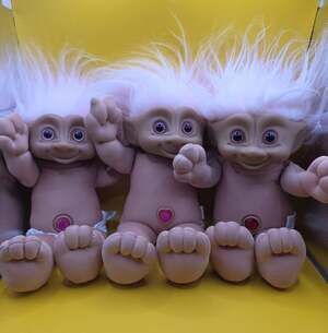 3 1991 Ace Novelty Treasure Troll Dolls 12" Light Pink Hair Smoke Free Home